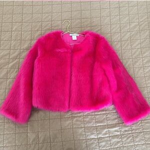 Pink Cropped Faux Fur Jacket